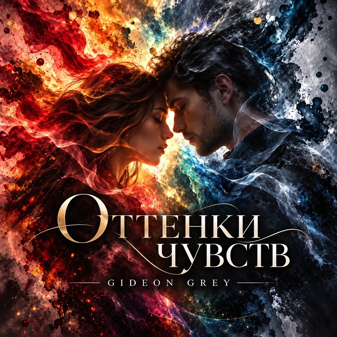 Обложка альбома «Оттенки чувств»: лица влюблённых среди огненных и синих красок